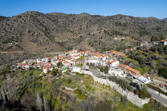 Mountain village with charming houses and winding roads. Kampi farmaka Cyprus