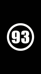 White oval with number 93 on black background white text large number
