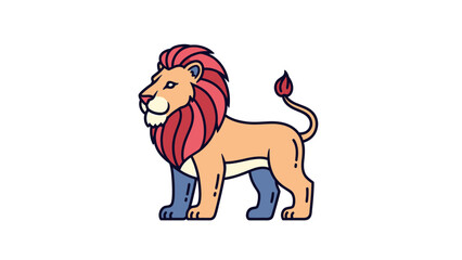 Cartoon Lion with Red Mane Standing.