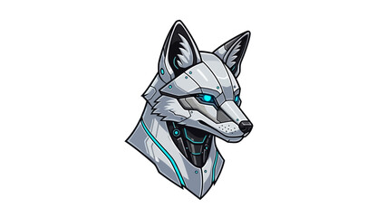 Futuristic Wolf Head Illustration with Glowing Eyes.