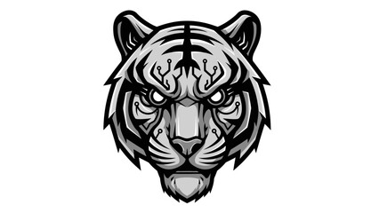 Black and White Tiger Head Illustration.