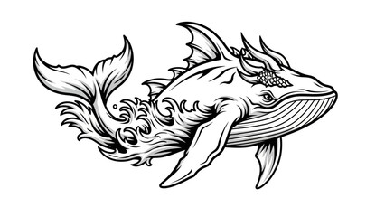 Obraz premium Detailed Line Drawing of a Whale.