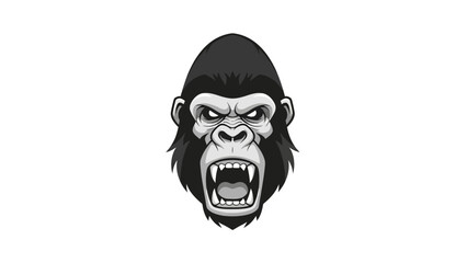 Angry Gorilla Head Illustration Black White. © arby