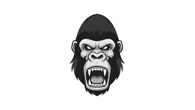 Angry Gorilla Head Illustration Black White.