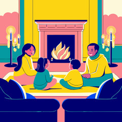 family at the fireplace