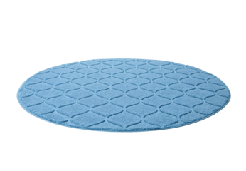 Blue circular bathroom rug with wave quilted texture, isolated on a transparent background