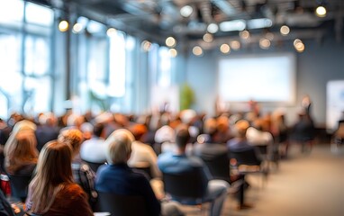 Blurred background of an audience at a corporate seminar or workshop. High quality. High quality