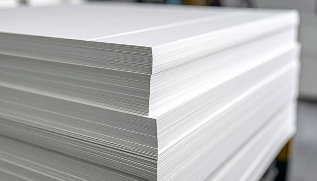A tall, neatly stacked pile of crisp white paper, ready for printing, office use, or artistic creation, symbolizing new beginnings and a blank canvas for ideas