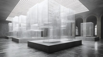 Conceptual Spatial Design Using Opacity Gradation and Layering to Form an Elevation With Floating Illusion and Grid Integration