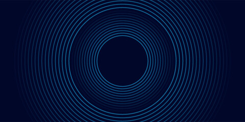 Abstract blue glowing geometric lines on dark blue background. Modern shiny blue circle lines pattern. Futuristic technology concept. Suit for cover, poster,