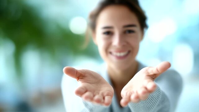Faceless woman giving hands to camera defocused background help and self help concept mental health support reaching out gesture assistance offering psychological aid with