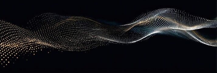 Vector illustration of a futuristic abstract wave made of dots on a black background, ideal for technology banner designs, sci-fi event promotions, or modern graphic art projects.