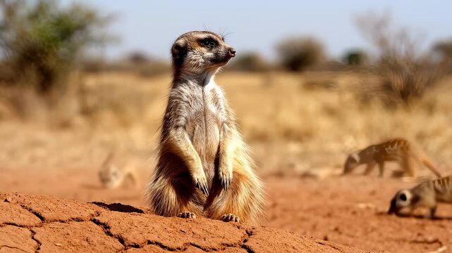 Meerkat Standing Upright and Alert on African Plain