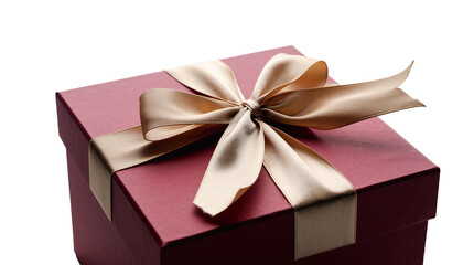 Luxury gift box isolated on white background, deep red or blush pink color. PNG file