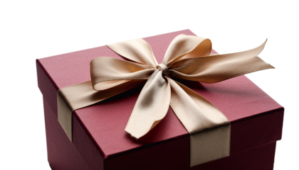 Luxury gift box isolated on white background, deep red or blush pink color. PNG file