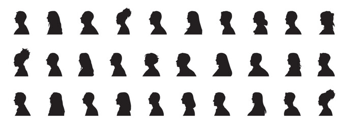 Silhouette avatar icons of different occupations sideview.