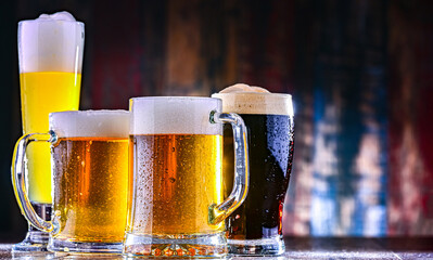 Glasses with different sorts of beer