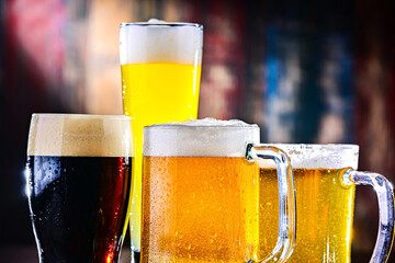 Glasses with different sorts of beer
