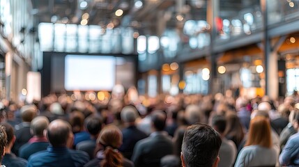 Pitch Arena Blur — Blurred overview of a tech pitch event with modern crowd. High quality. High quality