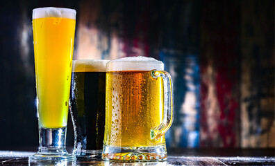 Glasses with different sorts of beer