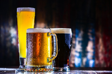 Glasses with different sorts of beer
