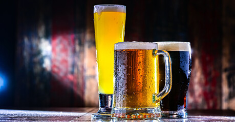 Glasses with different sorts of beer