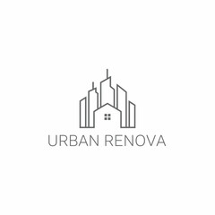 Line Art City Skyline and House Urban Renovation Logo