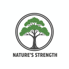 Obraz premium Vintage Tree in Circle Nature's Strength Badge Logo