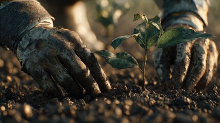 Hands Planting A Young Seedling In Rich Soil In A Garden Environment Focused On Growth And Nature Conservation