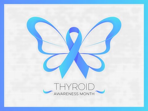 Thyroid awareness month symbol with blue ribbon butterfly logo design