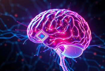 Brain interface, neural network, futuristic technology, AI integration,   innovation,  digital
