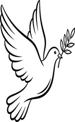 Obraz premium A gracefully drawn dove in flight carrying an olive branch
