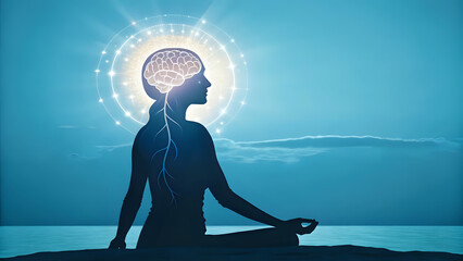 A Symbolic Representation of Mental Health a Serene Human Silhouette with a Glowing Brain