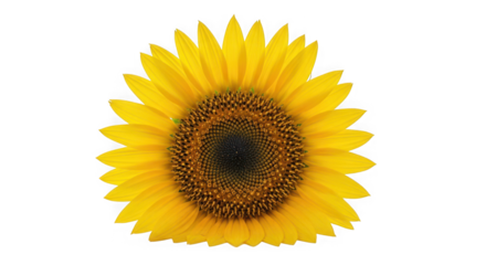 A single, vibrant sunflower with bright yellow petals and a dark center, isolated on a transparent background of transparent