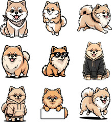 Collection of Funny Pomeranian Dog Vector Illustrations in Different Styles