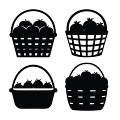 Set of varied fruit baskets with harvest produce silhouettes