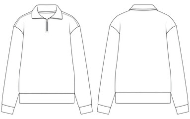 Men Half Zip Sweatshirt Pullover Vector Technical Drawing Front and Back View © GD TAWHIDUL