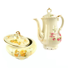 Elegant Vintage Porcelain Coffee Pot and Sugar Bowl Set