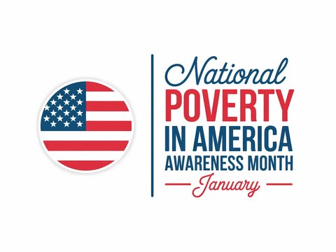 National poverty in america awareness month january logo with american flag