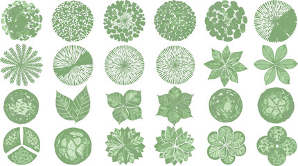 Collection of Top- Down Green Plant and Tree Icons for Landscape Design plants trees © Montaha,, Creatives