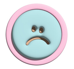 Inflated upset face in 3D for model, merchandise, sticker, moody, grumpy, expression, feeling, negative vibe, bad energy, tattoo, decorations, cute patch, brooch, pin, shirt print, sign, symbol, emoji