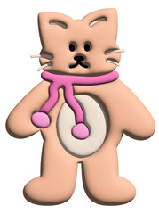 Cute illustration of 3D cat wearing winter scarf for model, Christmas, happy new year, animal decoration, kitten cartoon, cat drawing, pet shop, vet, character, comic, mascot, patch, brooch