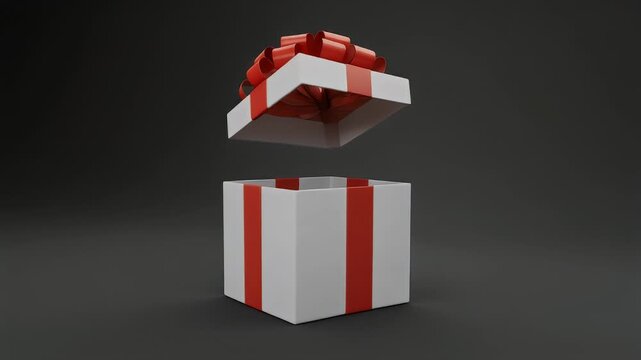The gift box opens and colored confetti floats up