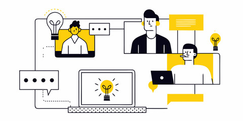 Collaboration and innovation people connecting through digital communication and brainstorming