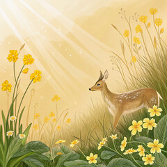 Bright Spring Background Inspired by Antelope Skin with Sunlit Wildflower Border
