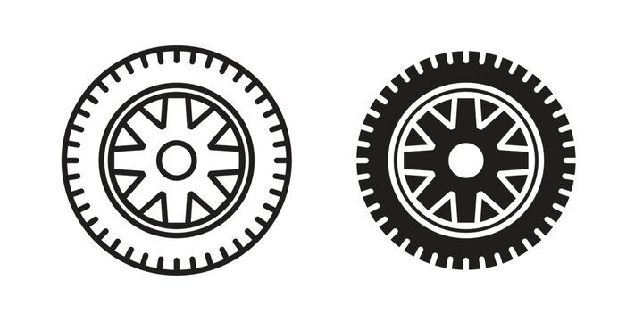 Tire icon set. Outline symbol editable.
