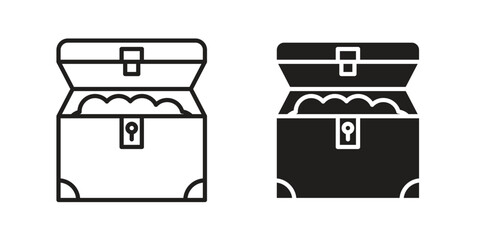 Treasure chest icon set. Outline symbol editable.