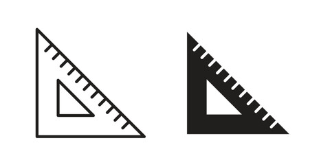 Triangle ruler icon set. Outline symbol editable.