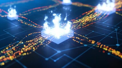 Microchip processing big data with blazing speed and heat. Ai technology for quantum computing, machine learning, and blockchain network. - Powered by Adobe