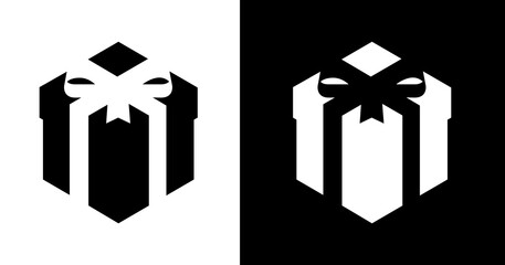black and white illustration of gift box icon